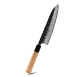 Damascus Steel Japanese Kitchen Knife, PRO Chef Knife, Handmade – angled view
