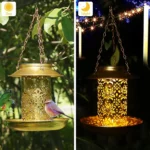 Solar Bird Feeder Metal Outdoors Hanging Bird House with Light Gift Ideas for Bird Lovers Outdoor Garden Backyard Decoration - Image 2
