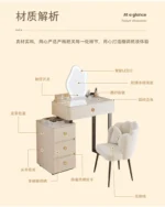 Modern Nordic vanity table with storage drawers and mirror in bedroom setting