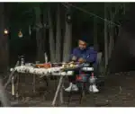 Aluminum Outdoor Camping Cookware Set, With Mesh Bag Folding Cookset Camping Kitchen Cooking Teapot and Pans Equipment – in