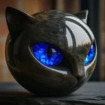 Black Cat Figurine Resin Cat Head Healing Stone Marble Texture Cat Stone Resin Cat Sculpture Ornament for Home Office Desk