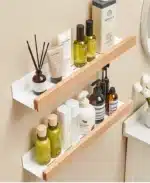 Beech wood bathroom storage rack wall mounted light luxury living room non perforated bathroom storage rack bathroom shelf