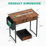 JHK Modern Office Computer Desk 32 Inch with Fabric Storage Drawers Space Side Bag Metal Frame Adjustable Feet For Home PC