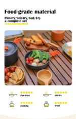 Camping Cookware Mess Kit, Non-Stick Lightweight Pots Set Portable Outdoor, For Backpacking Hiking Outdoor Cooking and Picnic - Image 13