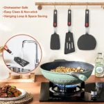 Goldoma high heat resistant spatula in use on a non-stick frying pan