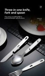 3Pcs Portable Stainless Steel Tableware Fold Knife Fork Spoon Utensil Set Travel Outdoor Dinnerware Camping Cooking Flatware