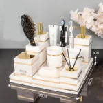 Volakos White Natural Marble Bathroom Accessories Golden Luxury Soap Dish Soap Dispenser Toothbrush Holder Tray Bathroom Set