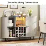 Wine Bar Cabinet w/ LED Light,Liquor Cabinet for Home,Coffee Bar Cabinet w/ Wine Rack & Glass Holder,Walnut Buffet