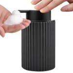 Hand Foaming Bottle with Toothbrush Cup Strip Design Bathroom Countertop Hand Washing Foaming Dispenser Bottle – close-up
