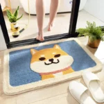 Non slip bathroom rug with frog and bear flocking design on bathroom floor