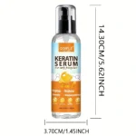 Goldoma serum bottle and a flat iron on a bathroom counter