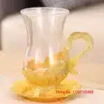 Gold Coffee Cup And Saucer Set Luxury Royal Court Exclusive Glasware Middle East Arabic Black Tea Glass & Dish Set Mug