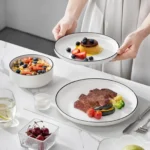 MALACASA 12/24 Piece Black Rim Ceramic Porcelain Dinnerware Set with 4/8 Pcs Dinner/Dessert Plates/Bowl Tableware Set for 4