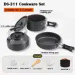 Aluminum Outdoor Camping Cookware Set, With Mesh Bag Folding Cookset Camping Kitchen Cooking Teapot and Pans Equipment