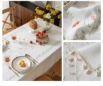 Nordic Cotton Linen Fabric Rectangular Tablecloth Dust Proof Table Cover Small Fresh Waterproof Embroidered Dining
