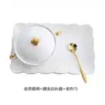 Embossed Ceramic Dessert Soup Bowl White Stew Cup Luxury Gold-plated Exquisite Soup Cup Porridge Bowl Tableware Kitchen