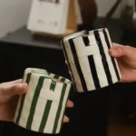 Modern Striped Ceramic Coffee Cup Hand Painted Simple Flower Tea Cup Home Breakfast Milk Mug Couple Mug Birthday Gift Home