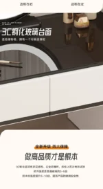 Modern minimalist dressing table with storage shelf for makeup organization in a bedroom