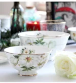 Bone China Dinnerware, Household Ceramic Rice Bowl, Deep Dishes, Soup Pots, Steak Flat Plate, Delicate Floral Tableware