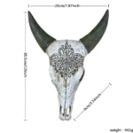 Creative 3D Longhorn Cow Skull Head Ornament Wall Hanging Resin Animal Statue Crafts Home Office Decor Retro Bull Skull