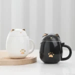 Creative Cartoon Black/White Lucky Cat With Cover Filter Tea Water Separation Office Cup Household Gifts Personal Mug, 1Pc