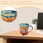 3D Glass Painted Book Mug, Unique Design Books Stack Coffee Mug With Spoon, Book Club Gift for Bookish Bookworm Librarian