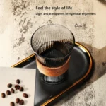 300 ml Glass Iced Coffee Cup, Milk Tea Drinking Mug with Leather Grip for Latte, Cocktail, Juice & Home Decor – side view
