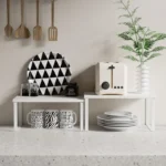 Simple Houseware Cabinet Organizer Shelf Kitchen Counter Shelves Kitchen Storage Spice Rack Stackable Metal and Engineered Wood - Image 4