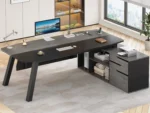 71" Executive Desk with File Cabinet, Large Office Desk with Drawers and Shelves, L Shaped Computer Desk with Power,
