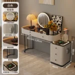 Modern dressing table with mirror and two drawers in white painted finish for bedroom use
