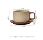 Vintage Wooden Handle Ceramic Coffee Cup with Saucer 250 Ml Large Capacity Tea Cup Modern Afternoon Tea Dessert Coffee Cup