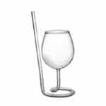 Creative Red Wine Glass Cocktail Whiskey Clear Juice Cup Goblet with Drinking Tube Straw for Wedding Party Home Restaurant