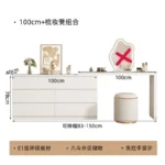 White dressing table with mirror, 6 drawers, and matching stool for bedroom vanity and makeup storage