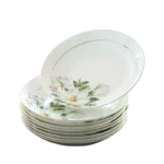Bone China Plate Set for Household, Ceramic Dinner, Vegetable Dishes, Round Deep Plate, European Pastoral Tableware, 8 inch
