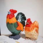 Farmyard Rooster and Hen Handmade Wood Sculpture Countryside Themed Office Home Desk Decor Set DIY Landscape Miniatures Ornament