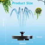 Outdoor bird bath fountain with solar panel and water spray in a garden