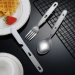 3Pcs Portable Stainless Steel Tableware Fold Knife Fork Spoon Utensil Set Travel Outdoor Dinnerware Camping Cooking Flatware