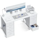 48" White Computer Desk with 8 Fabric Drawers Large Storage Home Office Study Gaming, Customized