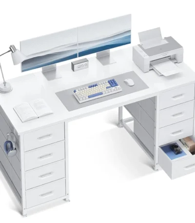 48" White Computer Desk with 8 Fabric Drawers Large Storage Home Office Study Gaming, Customized