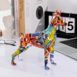 Simple Creative Pet Handle Graffiti Color Doberman Dog Statue Decorations Home Entrance Wine Cabinet Office Decor Resin