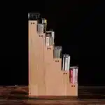 Wood Acrylic Pen Holder with Price Slot Stationery Storage Rack Brush Case Organizer Supermarket Display Stand Cosmetic
