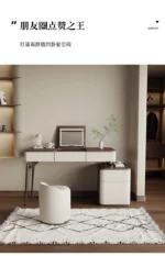 Corner Dressing Table with Mirror and Stool – White Vanity Makeup Desk – base detail