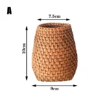 Rattan Pencil Holder, Handmade Wicker Pen Cup Makeup Brushes Holder, Woven Vine Desk Organizer Pen Container Box – angled