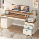 65 Inch Computer Desk with 3 Drawers & Storage Shelves, Executive Desk with File Drawer & Cabinet, Home Office Desk,