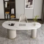 custom.Modern Fashionable Curved Artificial Stone Office Desk Made in China Convertible Wooden Feature – top view