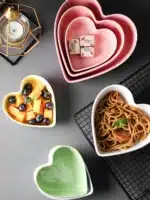 Heart Shaped Bowl Love Heart Ceramic Steamed Egg Bowl Candy Color Dessert Salad Plate 7 Inch Cake Fruit Plate Kitchen
