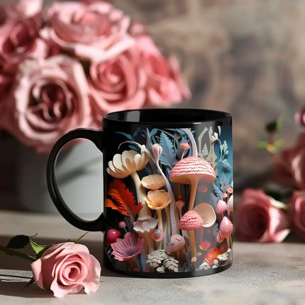 1pc magic mushroom forest Ceramic coffee Mug office milk cup 11oz black tea mug