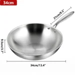 Tri-Ply Stainless Steel Wok With lid,30/32/34cm Stir-Frying Pan, Induction Cooking Pan, Dishwasher & Oven Safe, Heavy