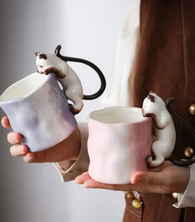 350ml Creative Ceramic Cat Mug with 3D Embossed Cat Design Exquisite Afternoon Tea Latte Coffee Cup Home Breakfast Milk Mug