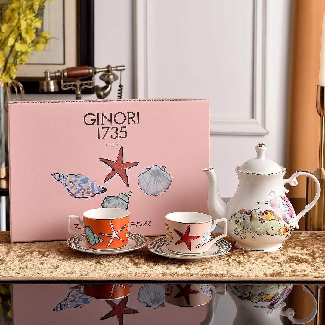 Italian 1735 Neptune Voyage Afternoon Tea Set Coffee Cup Teapot Ceramic Tableware Gift Box Collection Coffee Mug